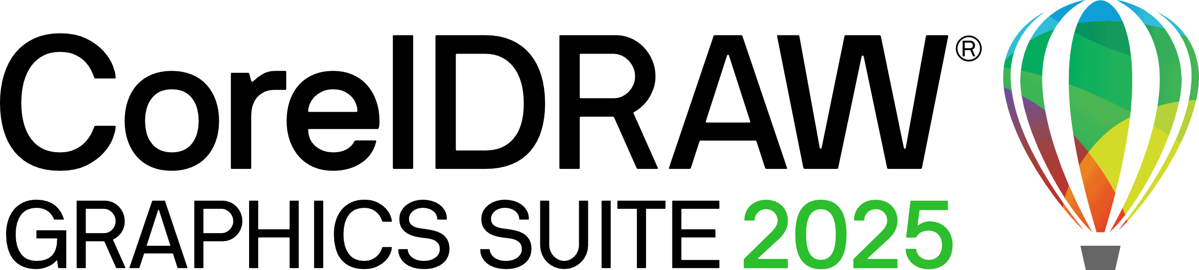 CorelDRAW Graphic Suite_March 2025_Wordmark_horizontal_black & color_with balloon
